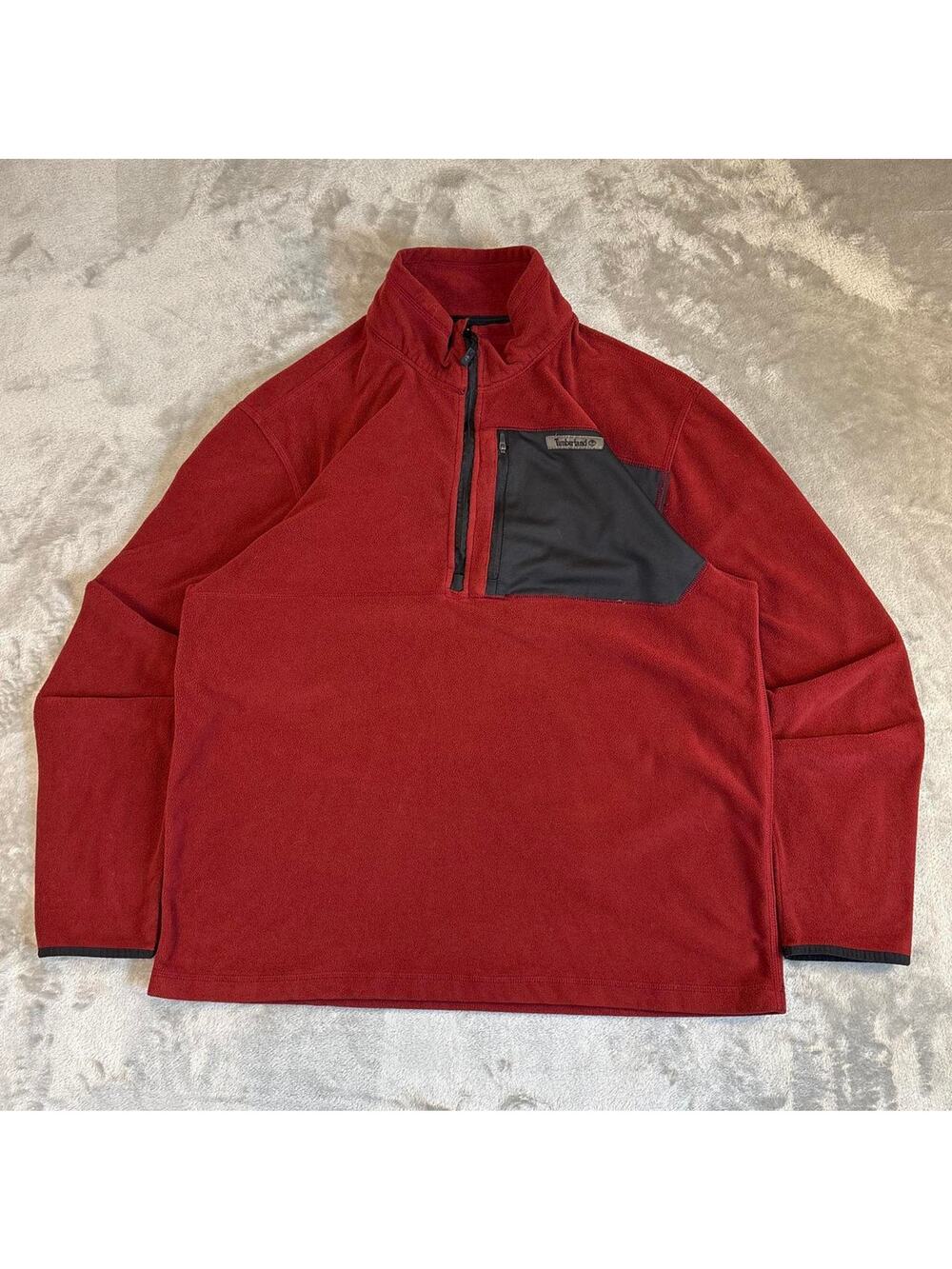 Timberland Minimalist Red Quarter Zip Fleece Pullover Outdoor Jacket Mens